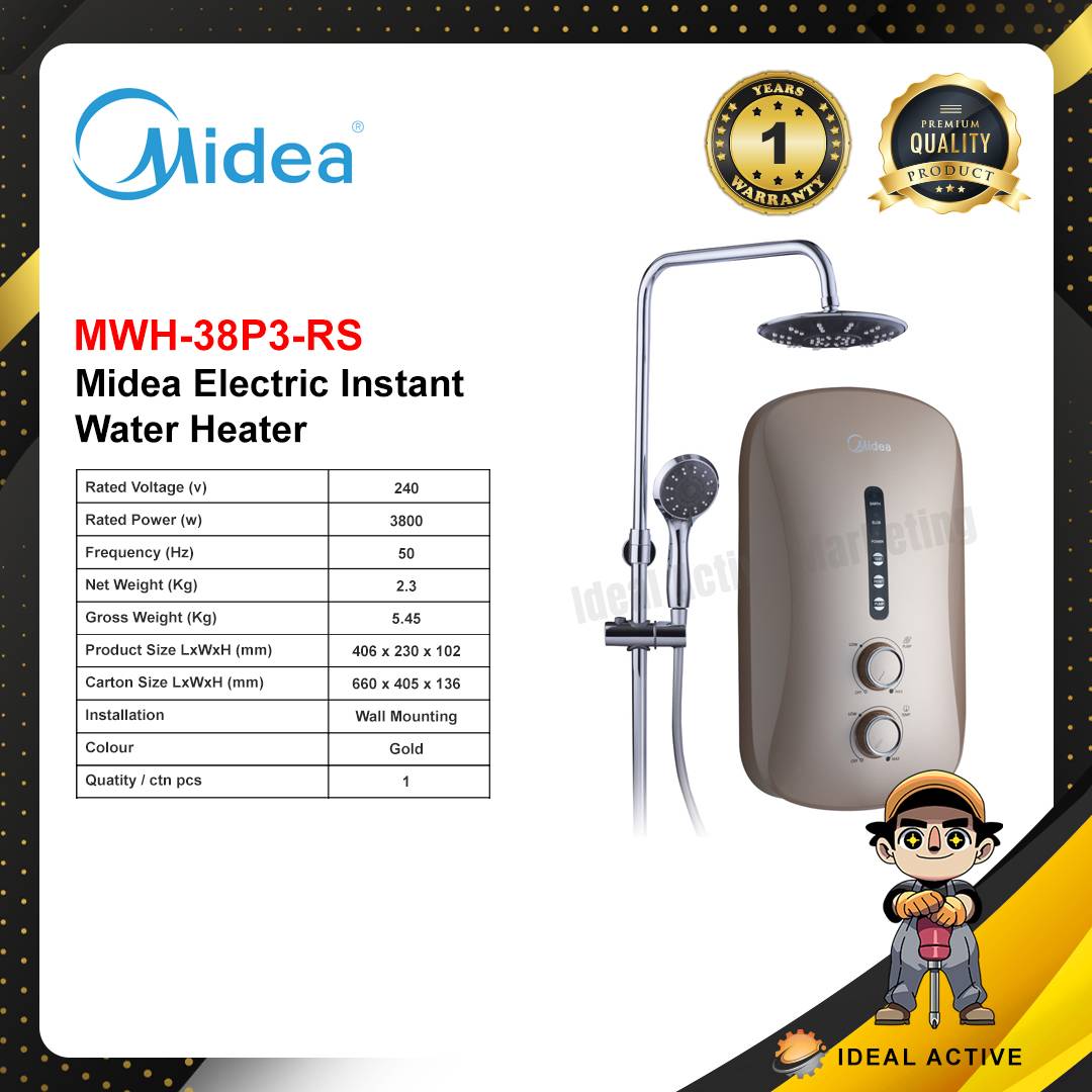 Midea Rain Shower Water Heater MWH-38P3-RS